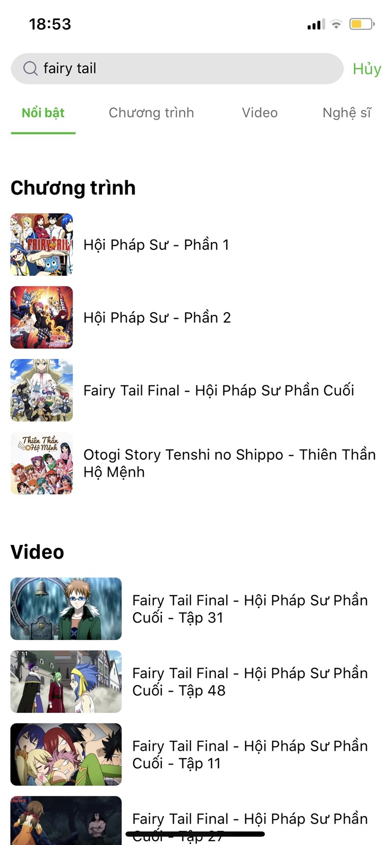 Tại đây sẽ xuất hiện các tập phim dài kỳ, phim ngắn của Fairy Tail, chọn tập phim bạn muốn xem