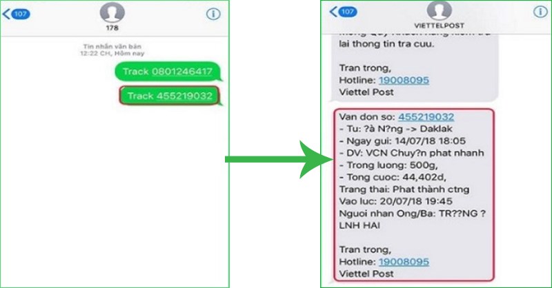 Tra vận đơn Viettel Post bằng tin nhắn