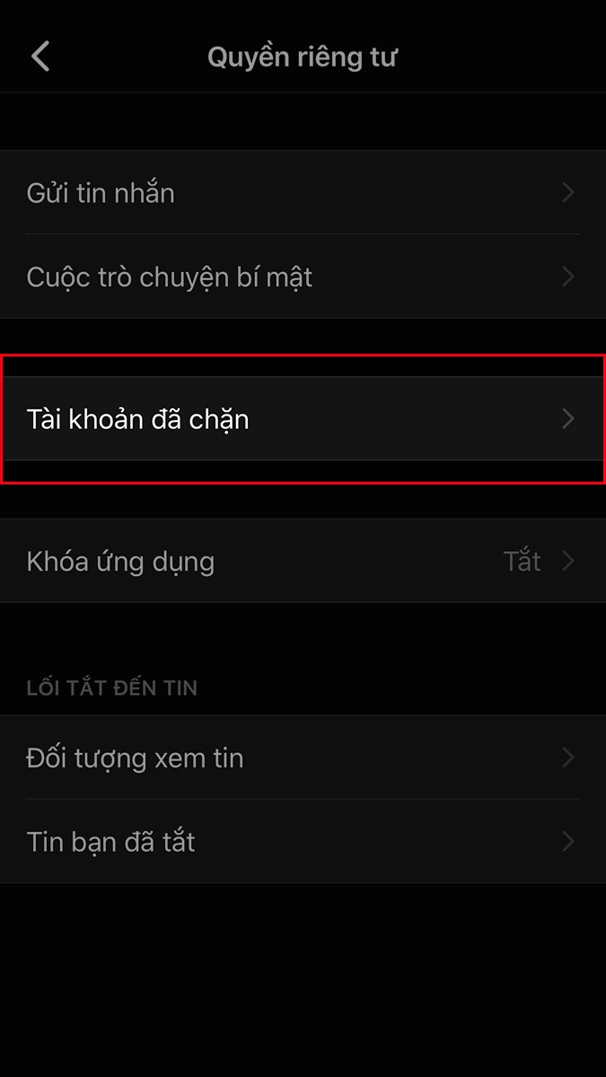 Chọn Tài khoản đã chặn