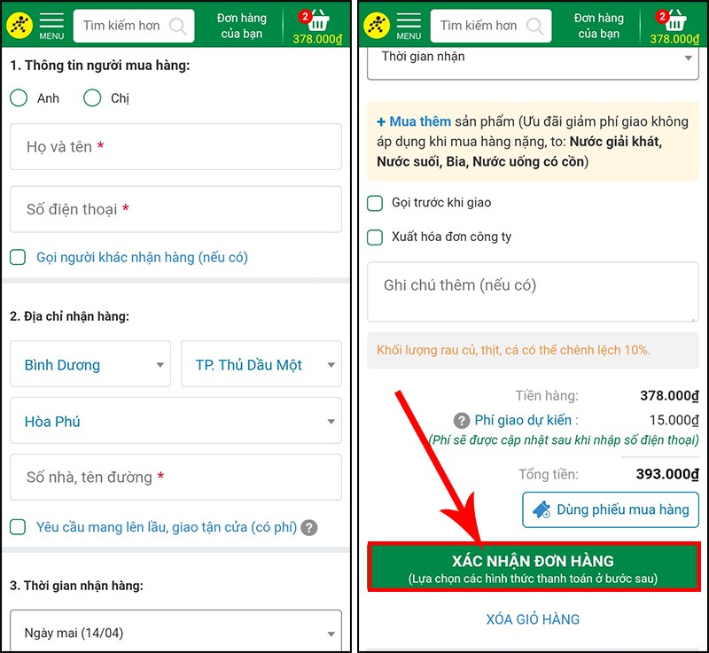 ĐIền thông tin người mua và hoàn tất đơn hàng