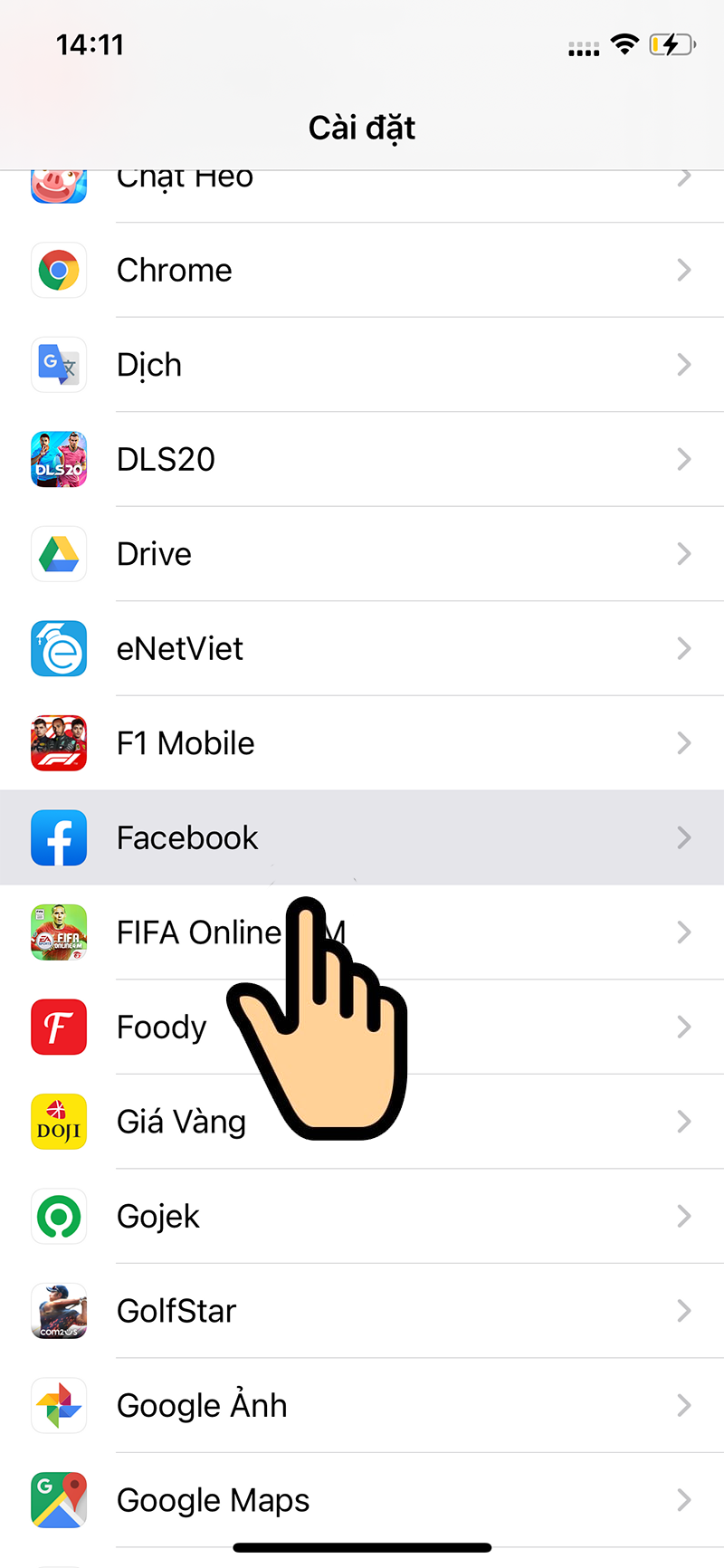 nhấn vào ứng dụng Facebook.