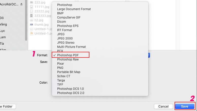Ở mục Format chọn định dạng Photoshop PDF > Chọn Save.