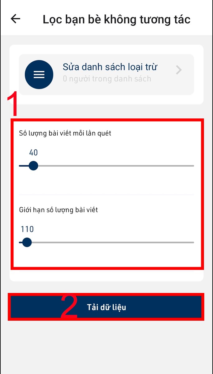 Chỉnh số lượng bài viết lọc và nhấn Tải dữ liệu