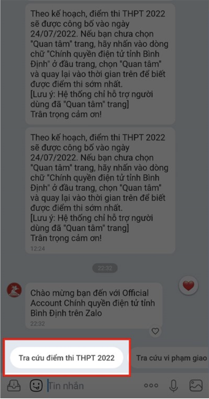 Chọn mục tra cứu điểm thi 