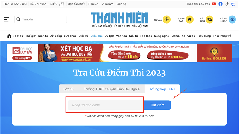 Tra cứu bằng website b&aacute;o Thanh Ni&ecirc;n