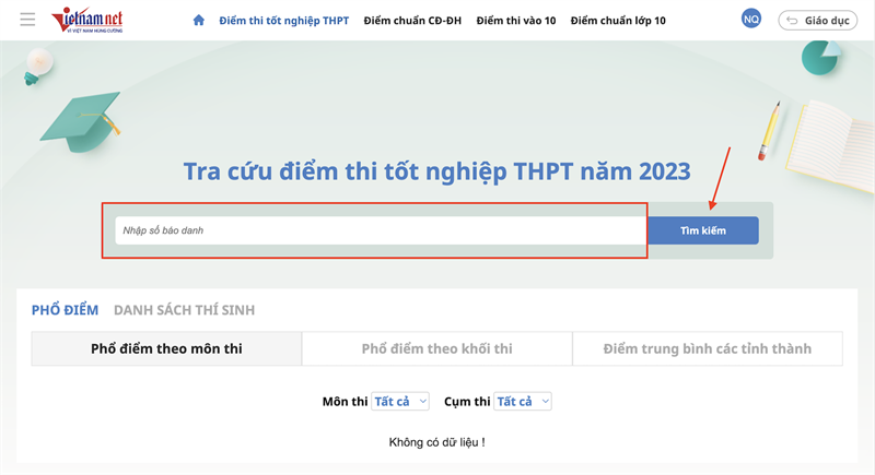 Tra cứu bằng website B&aacute;o VietNamNet