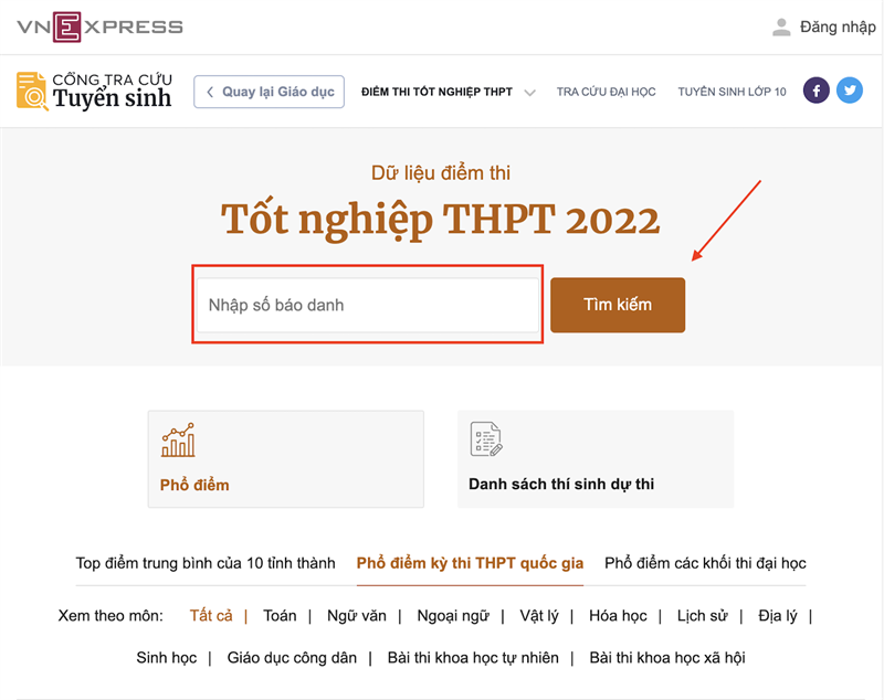 Tra cứu bằng website b&aacute;o VnExpress