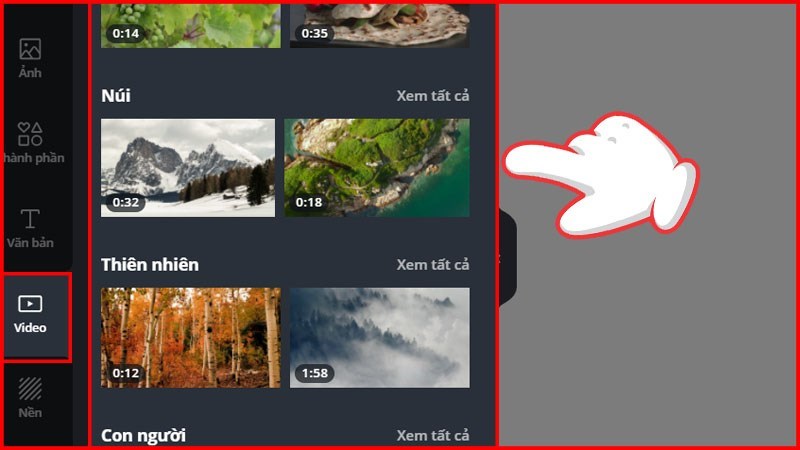Vào mục Video có sẵn được Canva cung cấp