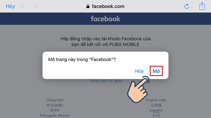 Chọn Mở để mở Facebook