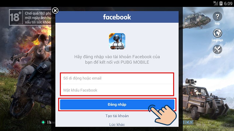 Đăng nhập Facebook mà bạn muốn liên kết