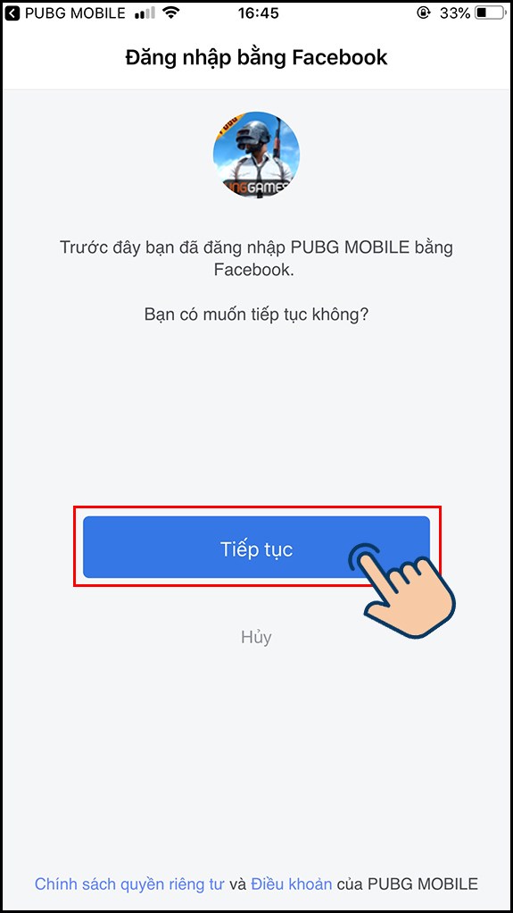 Nhấn Tiếp tục