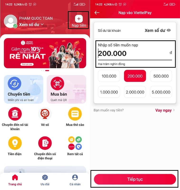 Nạp tiền qua Internet Banking