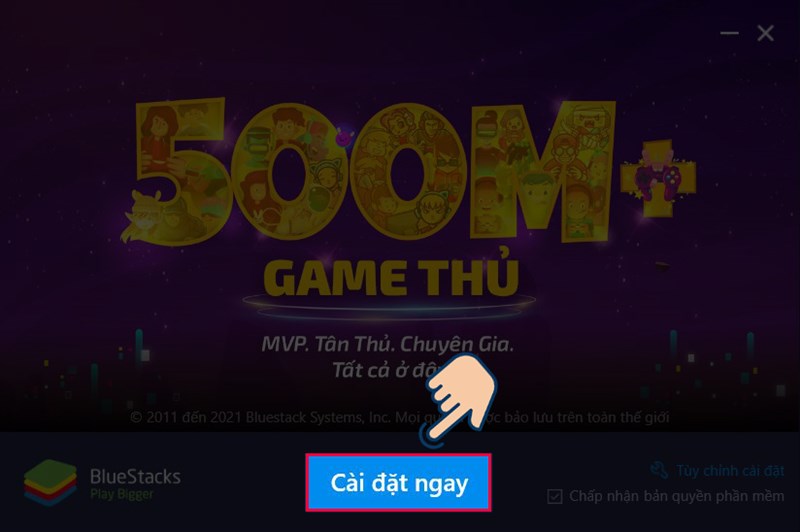 Chọn Cài đặt ngay để cài đặt Bluestacks trên máy tính.