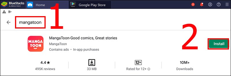 Gõ tìm MangaToon và nhấn Install