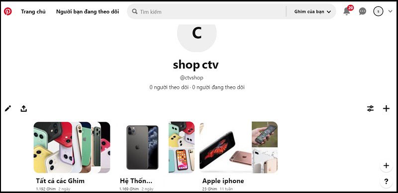 Quay ra trang hồ sơ Pinterest