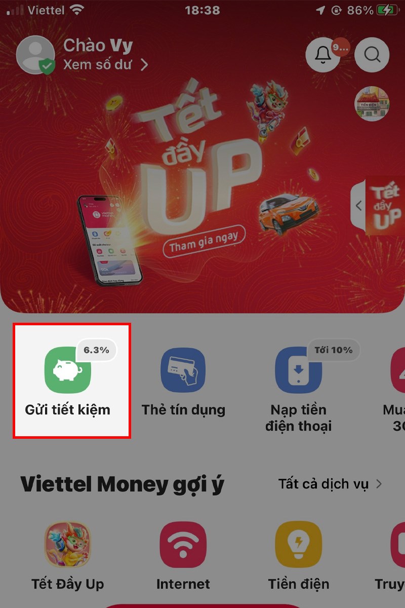 Gửi tiết kiệm với Viettel Money bước 1