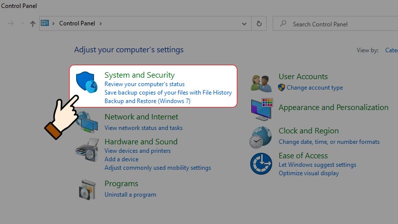 nhấn chọn System and Security