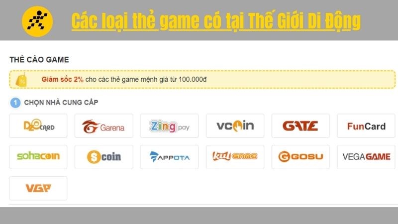 Các thẻ game có tại Thế Giới Di Động