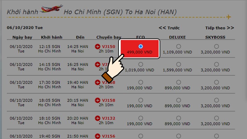 Lựa chọn chuyến bay đi