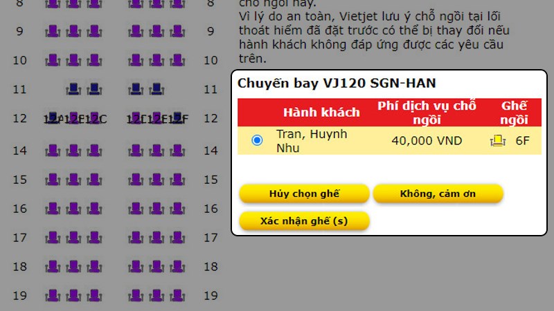 Chọn ghế ngồi