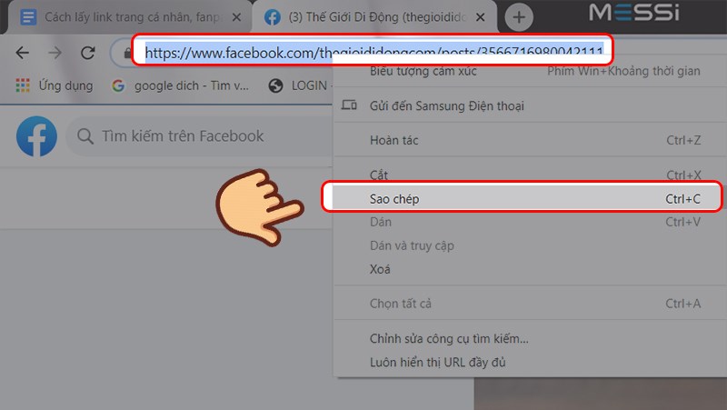 Hãy bôi đen link ở thanh địa chỉ, nhấn chuột phải và chọn Sao chép