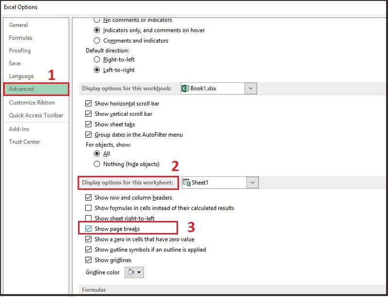 Tìm đến Display option for this worksheet