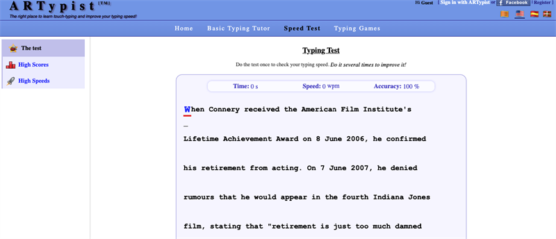 ARTypist: Phần mềm kiểm tra tốc độ đánh máy
