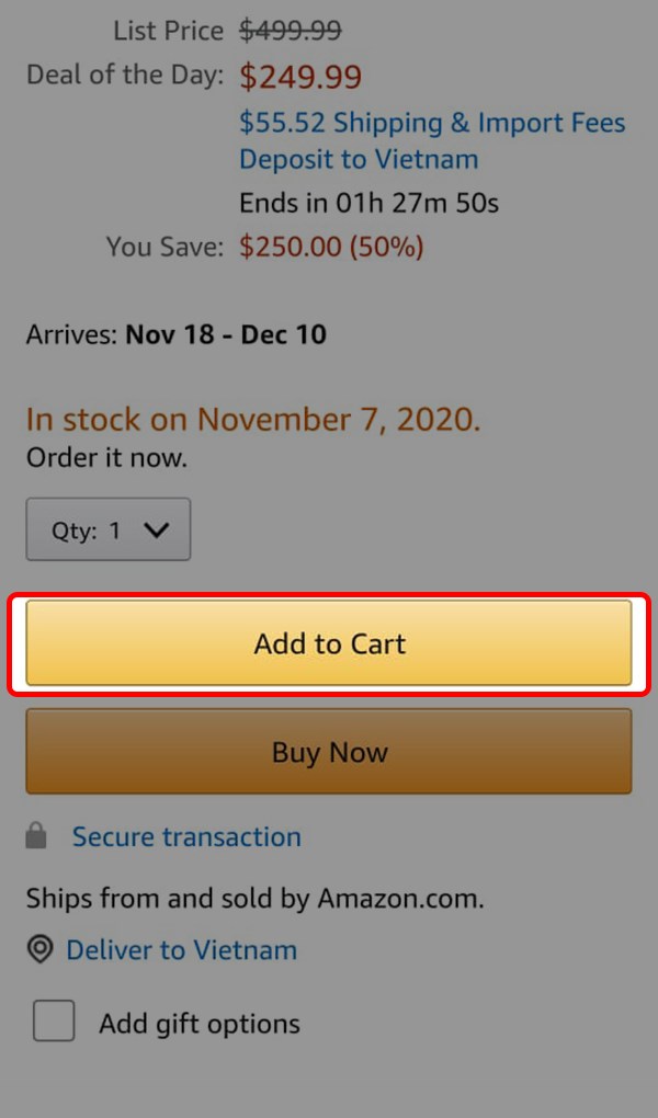 nhấn chọn Add to Cart (Thêm vào giỏ hàng)