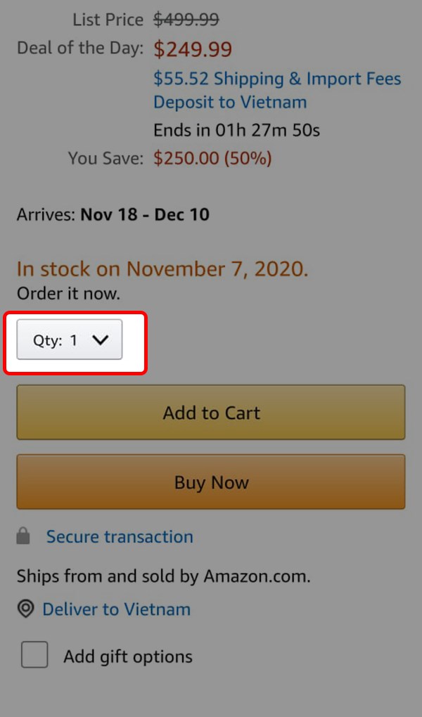  Chọn số lượng sản phẩm mà bạn muốn mua nếu nhiều hơn 1 tại mục Qty