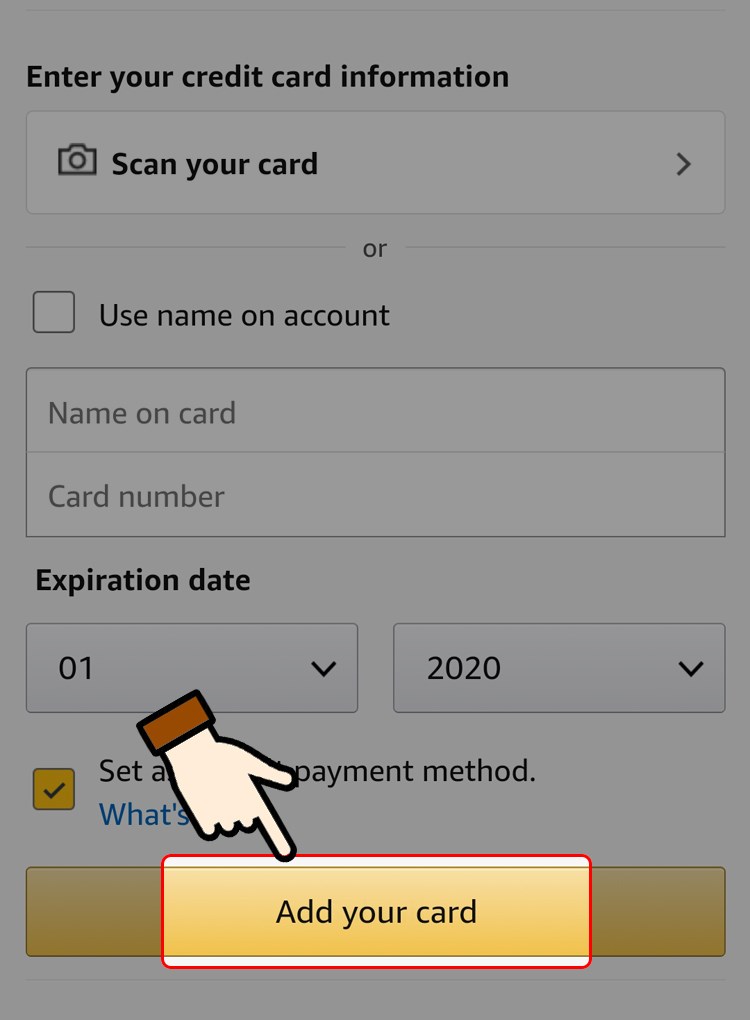 Nhấn chọn Thêm thẻ (Add your card)