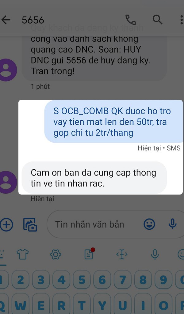 Phản ánh tin nhắn rác