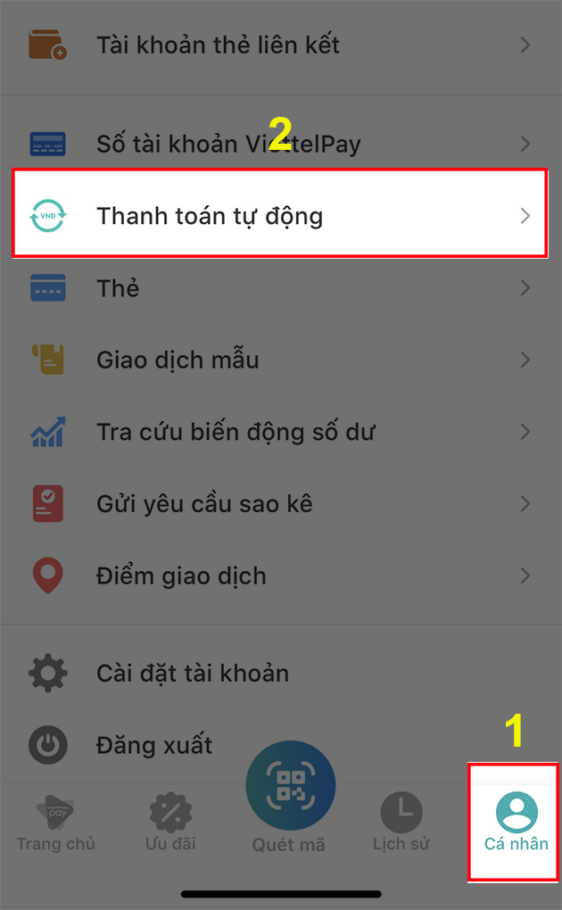 Vào ứng dụng ViettelPay, chọn mục Cá nhân bên dưới góc phải màn hình.