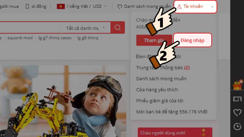 Nhấn chọn Tài khoản > Chọn Đăng nhập