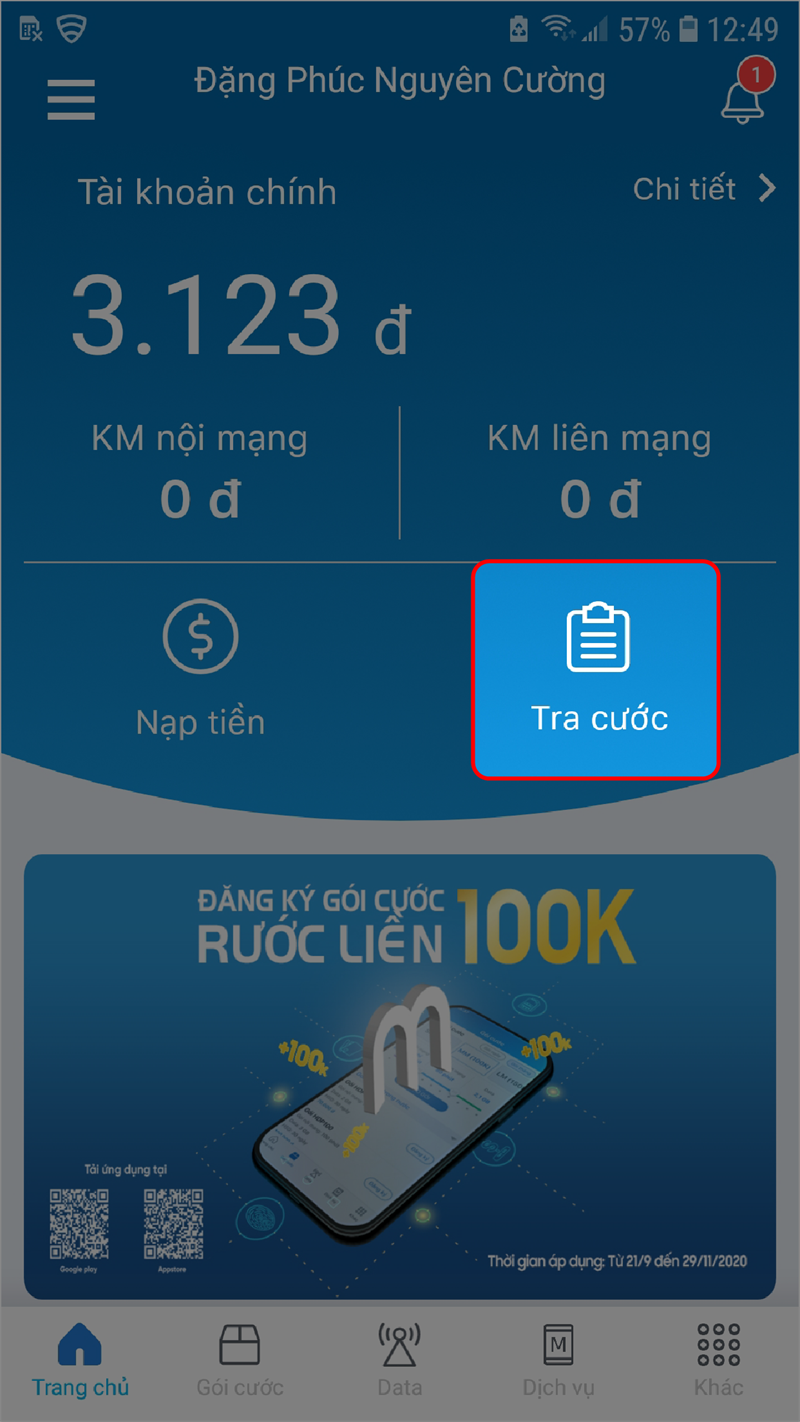 Kiểm tra cước thuê bao bằng app My MobiFone