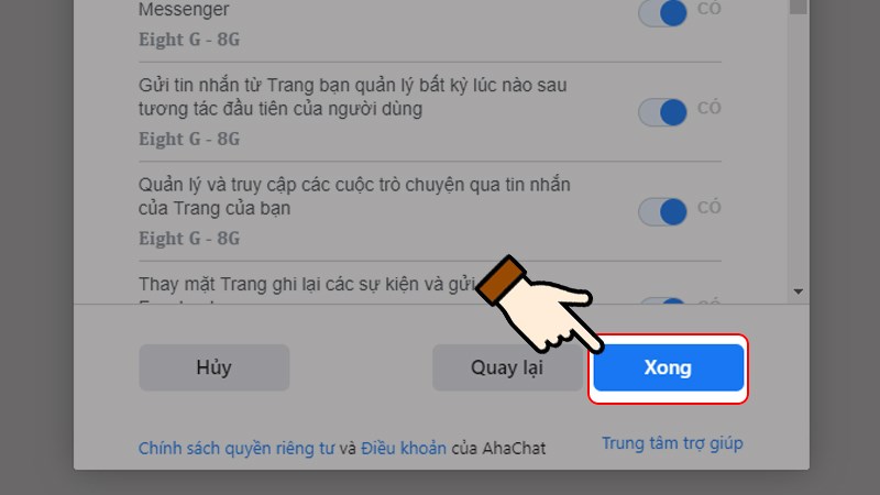 Cấp quyền truy cập cho AhaChat