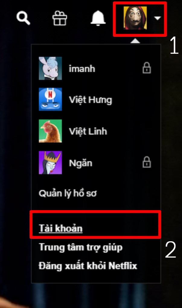Bấm v&agrave;o h&igrave;nh đại diện hồ sơ ngay g&oacute;c tr&ecirc;n b&ecirc;n phải > chọn T&agrave;i khoản