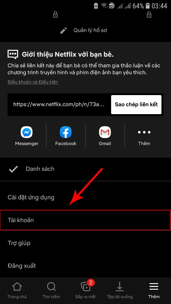 Chọn Tài khoản
