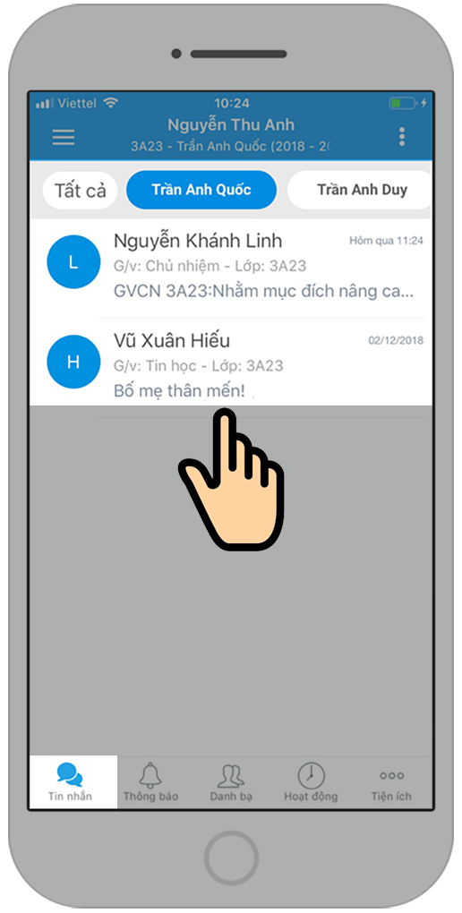 nhắn tin trực tiếp với giáo viên giảng dạy.