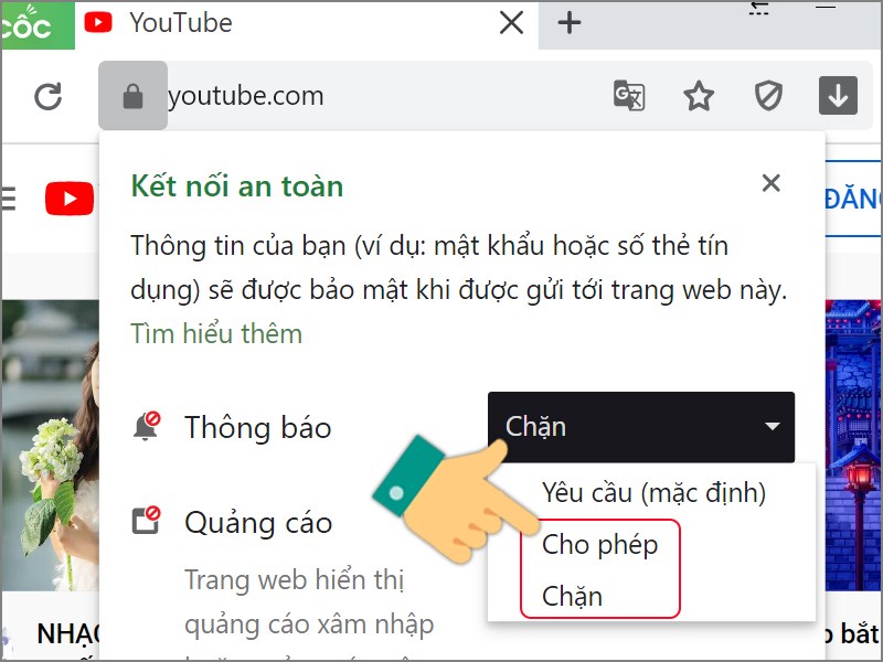 Bật, tắt th&ocirc;ng b&aacute;o tr&ecirc;n Cốc Cốc