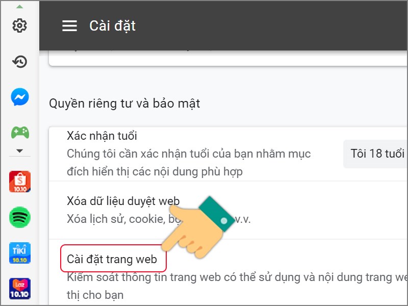 Chọn C&agrave;i đặt trang web