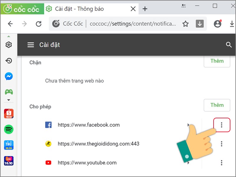 Nhấn v&agrave;o biểu tượng ba chấm sau địa chỉ web