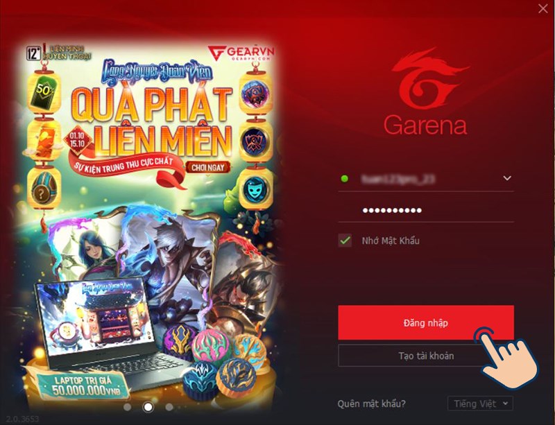 Đăng nhập tài khoản Garena