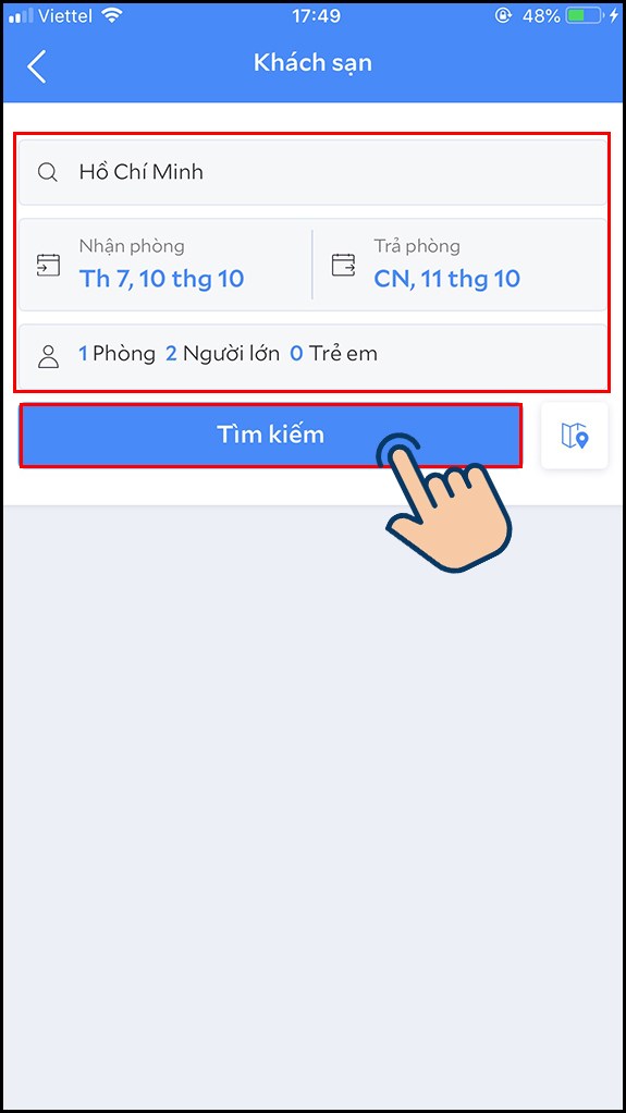 Nhập thông tin của bạn và nhấn Tìm kiếm