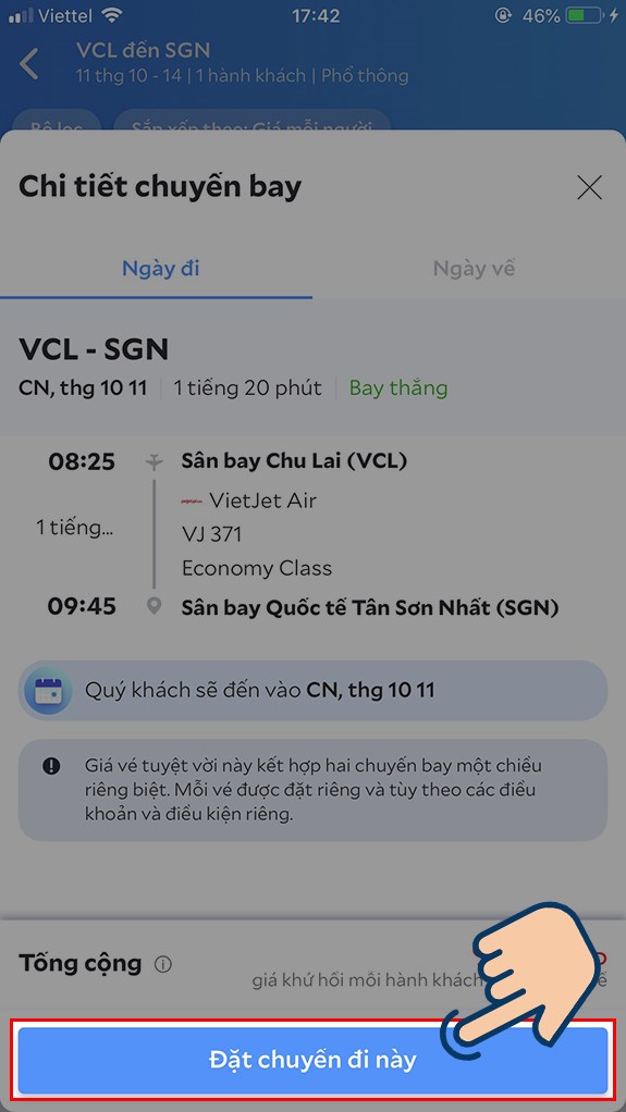 Chọn Đặt chuyến đi này