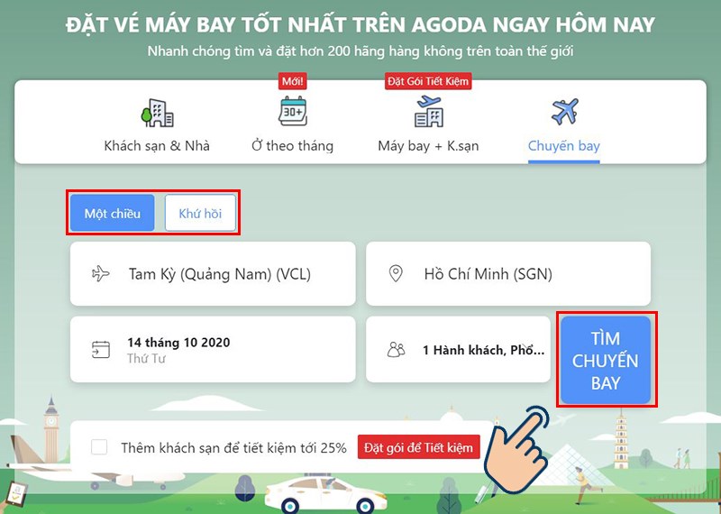 Nhập thông tin và nhấn Tìm chuyến bay về chuyến bay mà bạn muốn đi