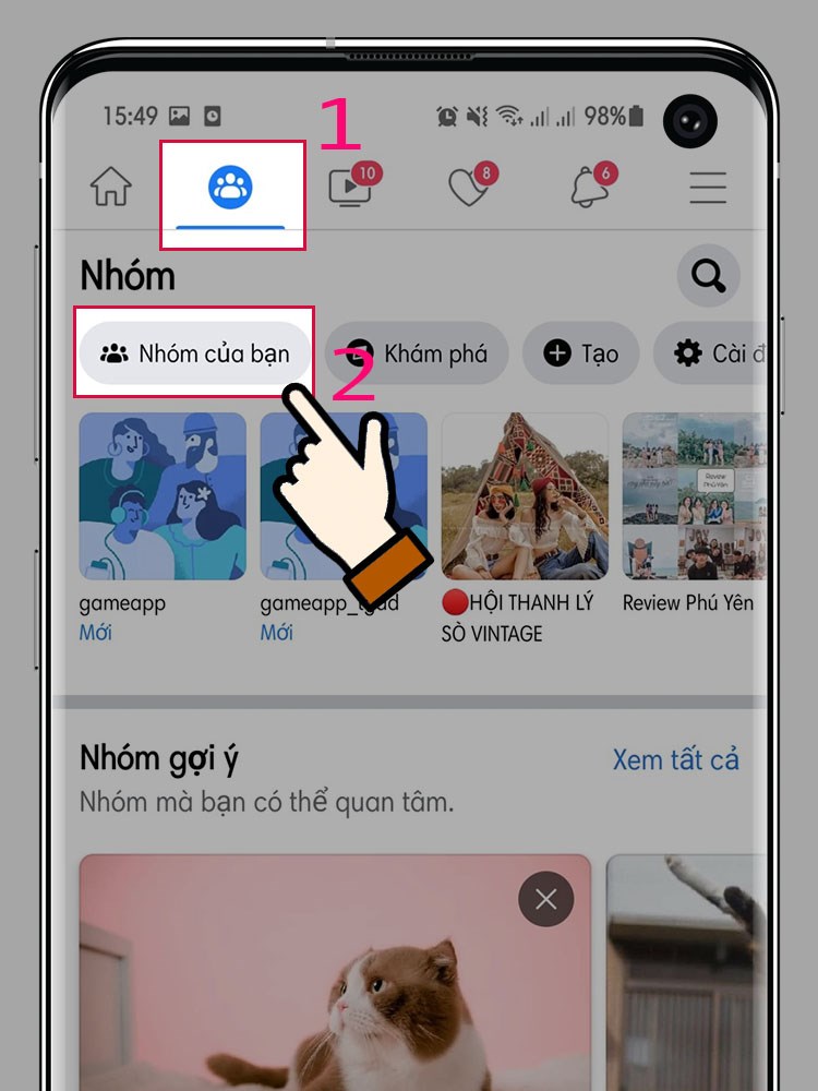 Chọn biểu tượng nh&oacute;m > Chọn Nh&oacute;m của bạn