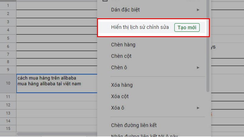 Nhấn Chuột phải và chọn Hiển thị lịch sử chỉnh sửa.