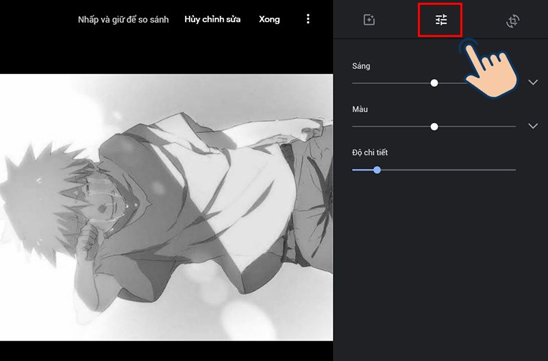 Tại mục Điều chỉnh cơ bản, bạn c&oacute; thể điều chỉnh Độ s&aacute;ng, M&agrave;u, Độ chi tiết cho bức ảnh.