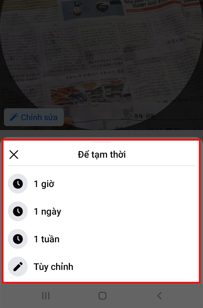 Chọn thời gian để tạm thời