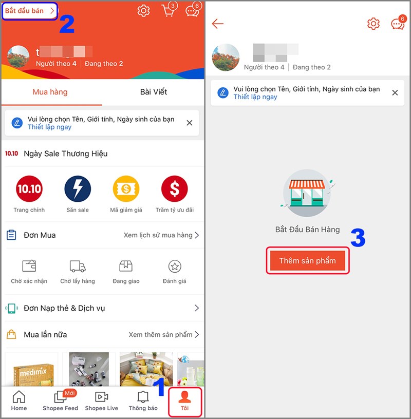 Nhấn bắt đầu b&aacute;n h&agrave;ng v&agrave; th&ecirc;m sản phẩm